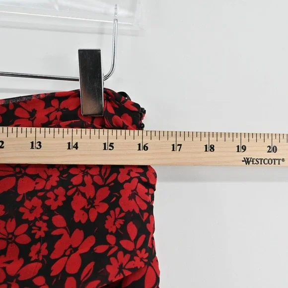 Karl Lagerfeld Ruched Floral Midi Skirt Size 8 Chiffon Ruffle Handkerchief Hem - Picture 4 of 14